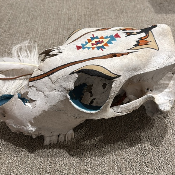 Custom Painted Cow Skull Western Boho - Picture 6 of 7